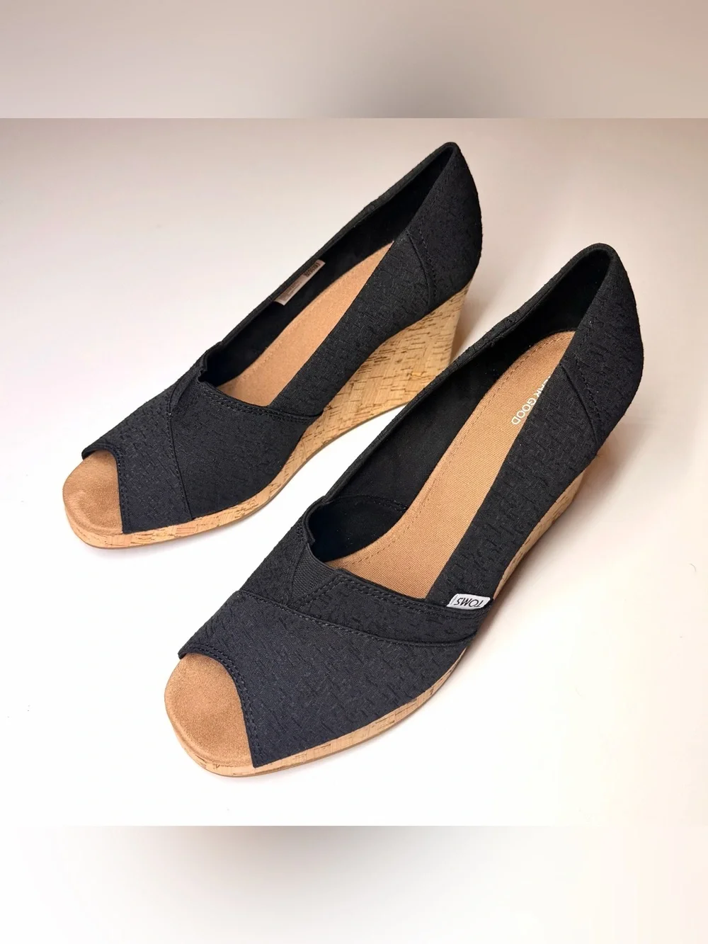 TOMS Women's Classic Espadrille Wedge Open Toe BLACK Sandals Size - 12
